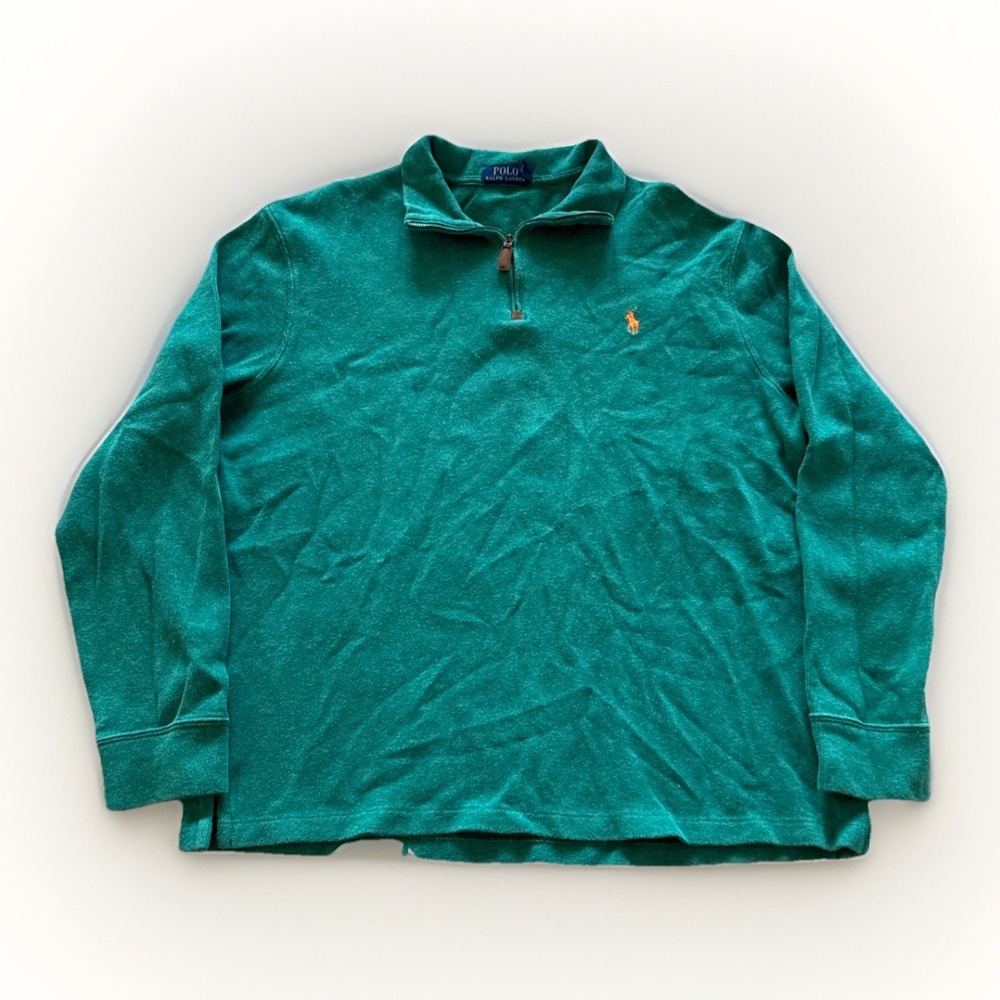 Polo Ralph Lauren Sweater Mens L 1/4 Zip Pullover Knit Pony Casual‎ Green
